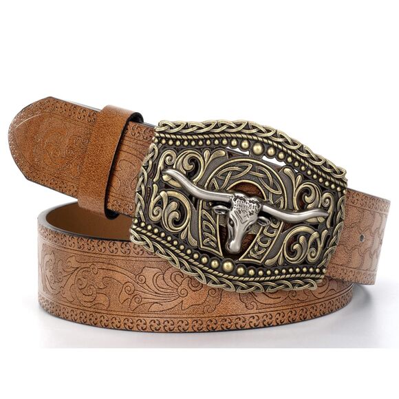Womens-western Turquoise Buckles-belt Cowgirl Pu Leather Belts Vintage Western🖖 - Picture 4 of 6